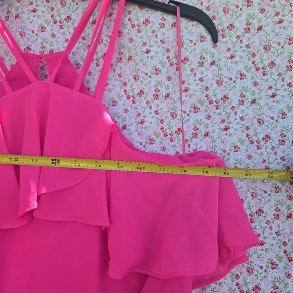 NWT Gianni Bini Hot Pink Ruffle Halter Neck Off Shoulder Tunic Mini Dress Size L - Picture 5 of 6